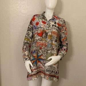 John Mark New York City Map Print Top Tunic Blouse Multicolor
